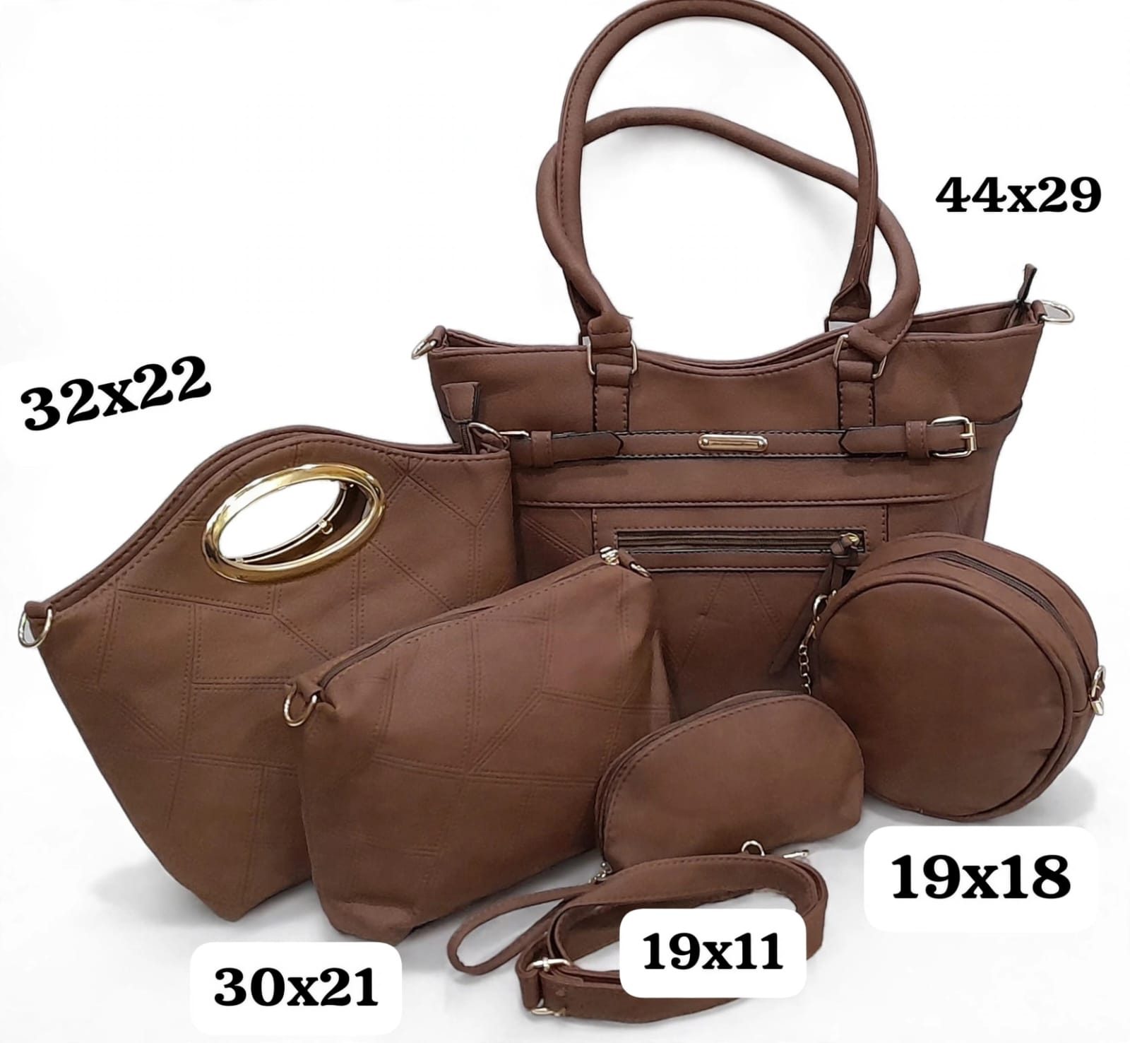 SET X 5 CARTERAS MARRÓN CHOCOLATE - TOTE PREMIUM